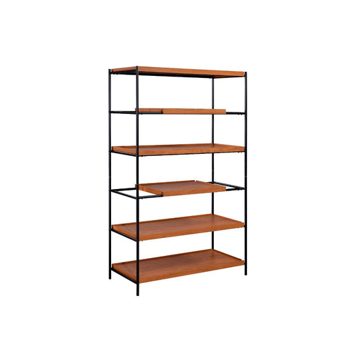 Oaken Etagere Bookshelf - 5 Open Shelves & Black Metal Frame in Honey Oak