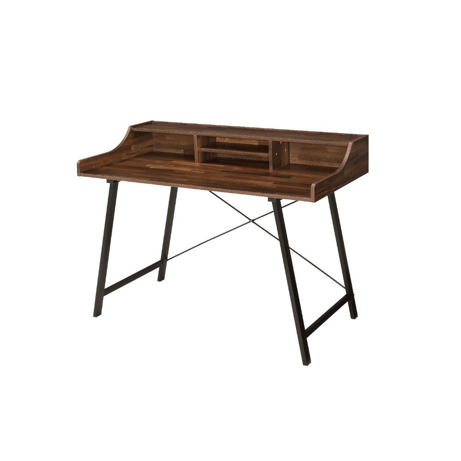 Sange Writing Desk - USB Charging Dock & Sawhorse Base in Walnut with Black