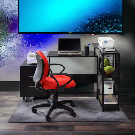 Ievi L-Shaped Writing Desk with Side Bookshelf