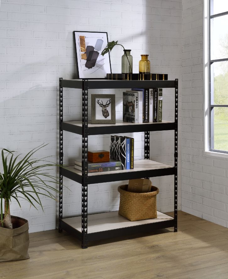 Decmus Industrial Bookshelf - Black Metal Frame & Adjustable Shelves in Natural