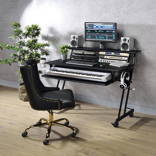 Suitor Music Recording Studio Desk - Keyboard Tray, Monitor Shelf & Casters in Black, White or Yellow