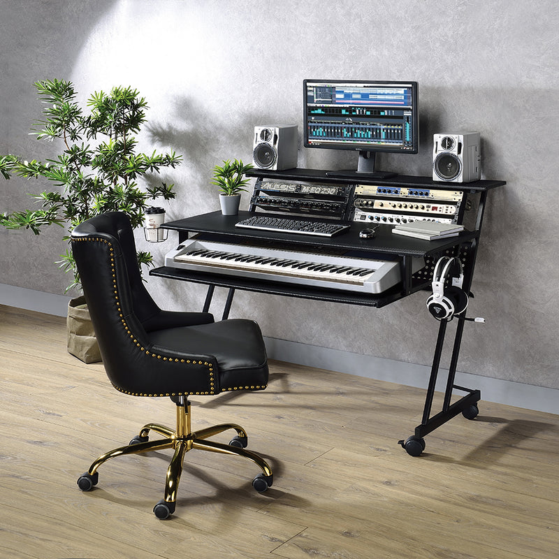 Suitor Music Recording Studio Desk - Keyboard Tray, Monitor Shelf & Casters in Black, White or Yellow