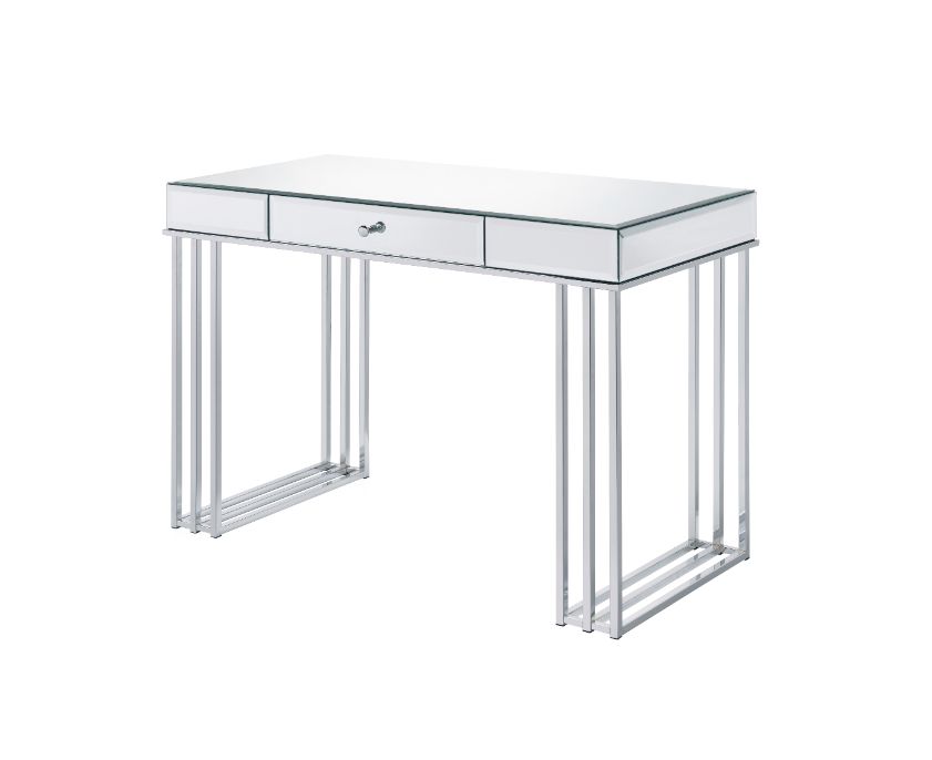 Critter Mirrored Writing Desk - Storage Drawer & Metal Base in Chrome