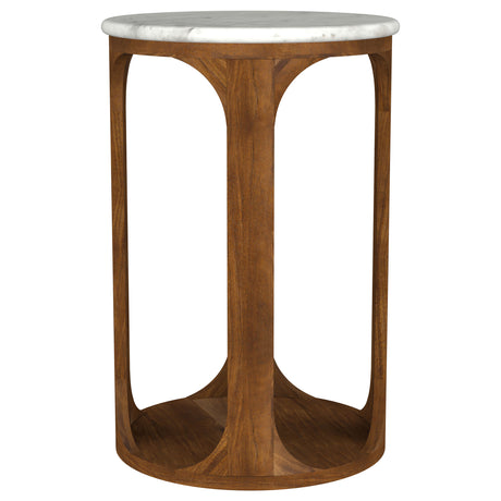 Berkeley 16" Round Marble Top Side Table - White Marble on Dark Mango Wood Base – view 3
