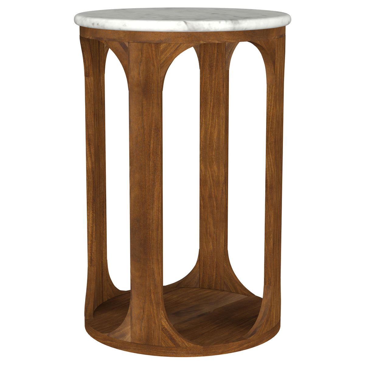 Berkeley 16" Round Marble Top Side Table - White Marble on Dark Mango Wood Base – view 4