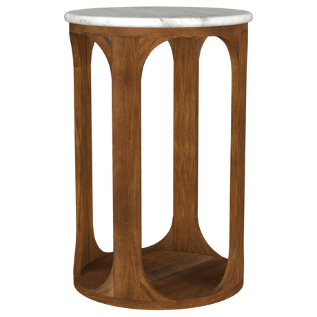 Berkeley 16" Round Marble Top Side Table - White Marble on Dark Mango Wood Base – view 4