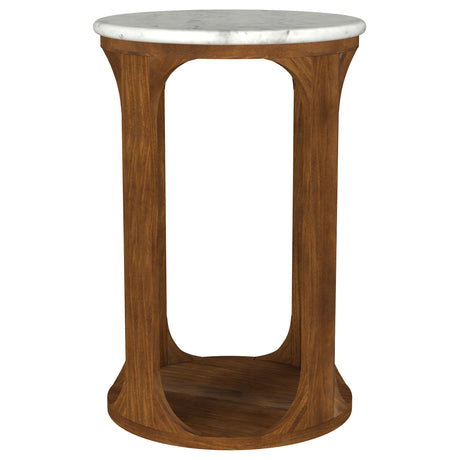 Berkeley 16" Round Marble Top Side Table - White Marble on Dark Mango Wood Base – view 5