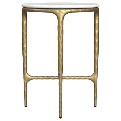 Baldwin Round Marble Top Side Table - Hand-Hammered Gold Base with Genuine White Marble – view 5