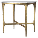 Baldwin Rectangular Marble Top Side Table - White Marble on Hand-Hammered Gold Frame – view 4