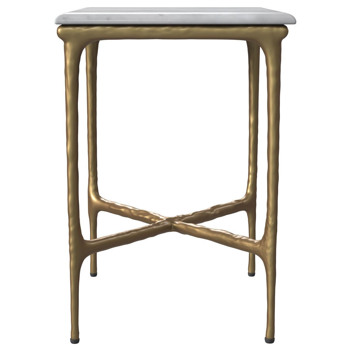 Baldwin Rectangular Marble Top Side Table - White Marble on Hand-Hammered Gold Frame – view 5
