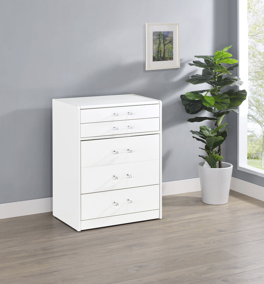 Danbury Makeup Vanity & Stool Set - LED Flip-Top Mirror, USB Ports & Glass Top in White High Gloss