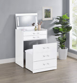 Danbury Makeup Vanity & Stool Set - LED Flip-Top Mirror, USB Ports & Glass Top in White High Gloss – view 3