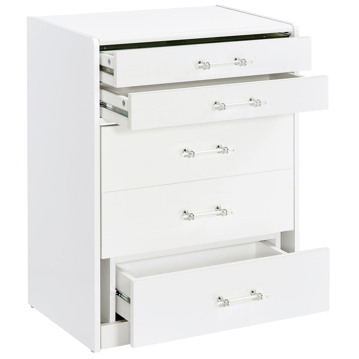 Danbury Makeup Vanity & Stool Set - LED Flip-Top Mirror, USB Ports & Glass Top in White High Gloss – view 5