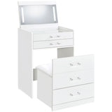 Danbury Makeup Vanity & Stool Set - LED Flip-Top Mirror, USB Ports & Glass Top in White High Gloss – view 6