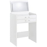 Danbury Makeup Vanity & Stool Set - LED Flip-Top Mirror, USB Ports & Glass Top in White High Gloss – view 7
