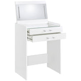 Danbury Makeup Vanity & Stool Set - LED Flip-Top Mirror, USB Ports & Glass Top in White High Gloss – view 8