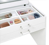Danbury Makeup Vanity & Stool Set - LED Flip-Top Mirror, USB Ports & Glass Top in White High Gloss – view 18