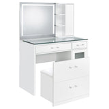 Flora Vanity Set with Touch LED Mirror & Stool - 2 Drawers, Fluted Cabinet in White High Gloss – view 5