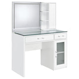 Flora Vanity Set with Touch LED Mirror & Stool - 2 Drawers, Fluted Cabinet in White High Gloss – view 7