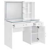 Flora Vanity Set with Touch LED Mirror & Stool - 2 Drawers, Fluted Cabinet in White High Gloss – view 8