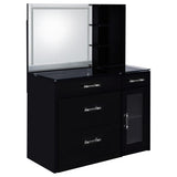 Flora Makeup Vanity Set with LED Mirror & Stool - 2 Drawers, Fluted Cabinet & Glass Top in Black High Gloss – view 4