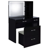Flora Makeup Vanity Set with LED Mirror & Stool - 2 Drawers, Fluted Cabinet & Glass Top in Black High Gloss – view 5