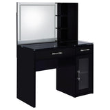 Flora Makeup Vanity Set with LED Mirror & Stool - 2 Drawers, Fluted Cabinet & Glass Top in Black High Gloss – view 7