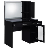 Flora Makeup Vanity Set with LED Mirror & Stool - 2 Drawers, Fluted Cabinet & Glass Top in Black High Gloss – view 8