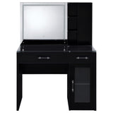 Flora Makeup Vanity Set with LED Mirror & Stool - 2 Drawers, Fluted Cabinet & Glass Top in Black High Gloss – view 9