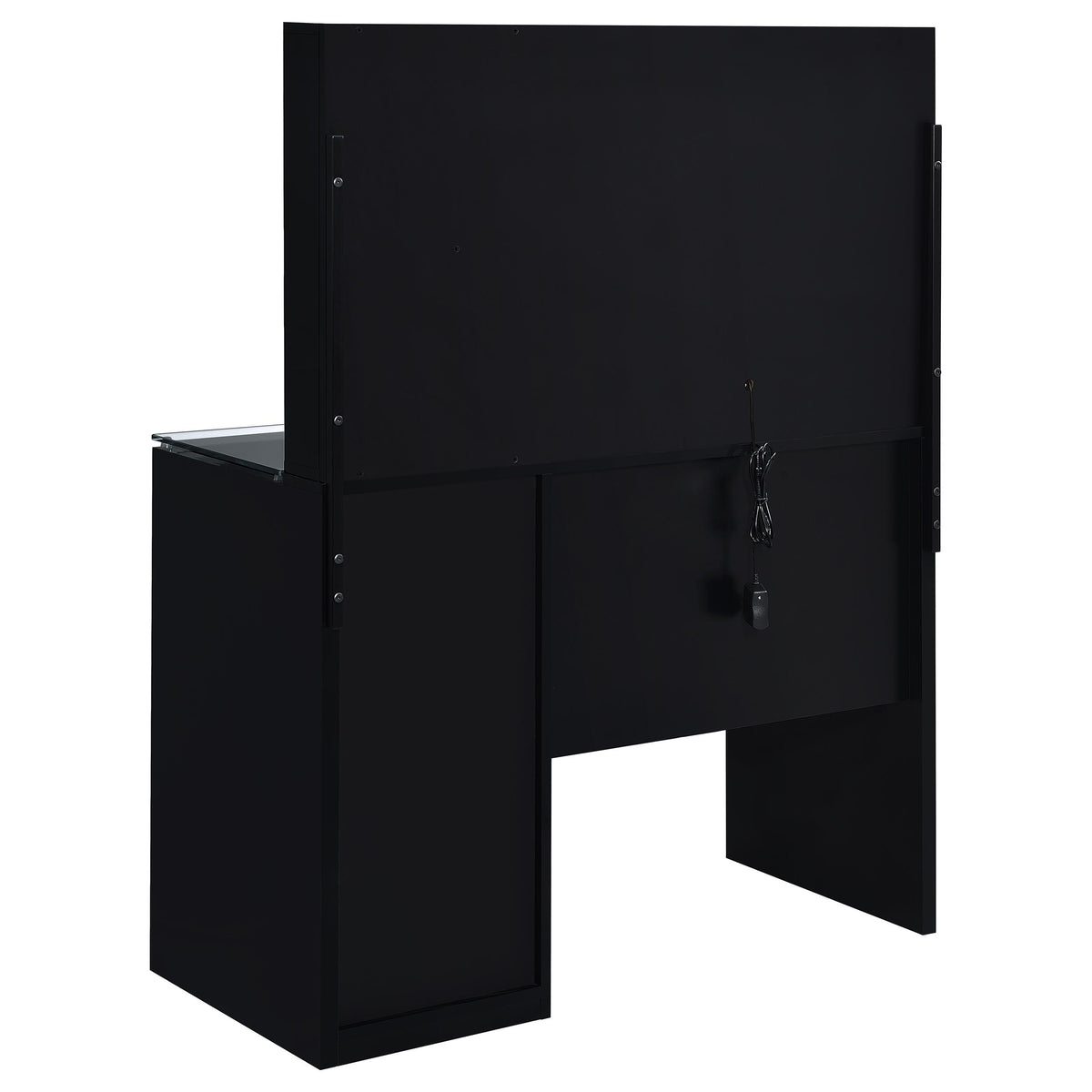 Flora Makeup Vanity Set with LED Mirror & Stool - 2 Drawers, Fluted Cabinet & Glass Top in Black High Gloss – view 11