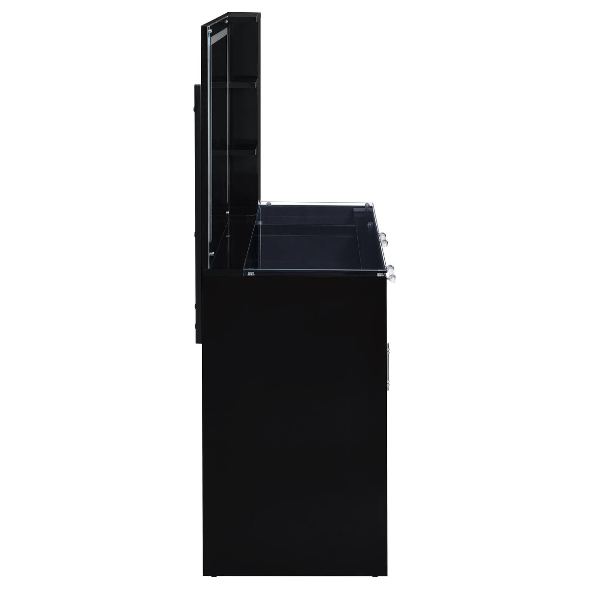 Flora Makeup Vanity Set with LED Mirror & Stool - 2 Drawers, Fluted Cabinet & Glass Top in Black High Gloss – view 12