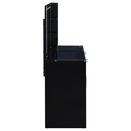 Flora Makeup Vanity Set with LED Mirror & Stool - 2 Drawers, Fluted Cabinet & Glass Top in Black High Gloss – view 12