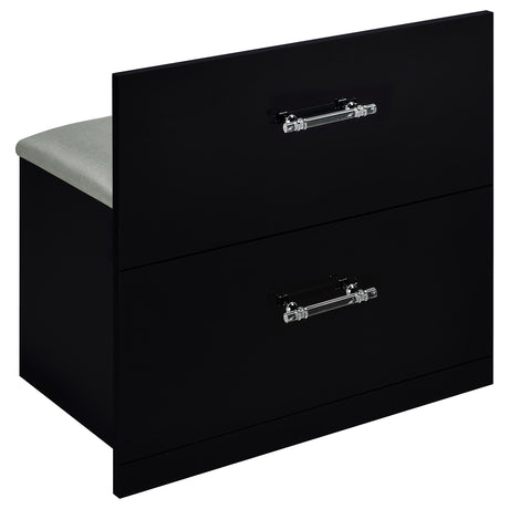 Flora Makeup Vanity Set with LED Mirror & Stool - 2 Drawers, Fluted Cabinet & Glass Top in Black High Gloss – view 16