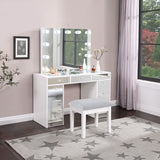 Regina Makeup Vanity Set with Lighted Mirror & Stool - 9 Mirrored Drawers in White – view 1