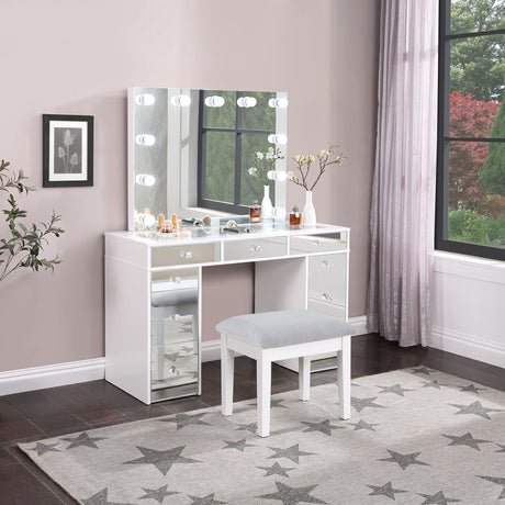 Regina Makeup Vanity Set with Lighted Mirror & Stool - 9 Mirrored Drawers in White – view 1