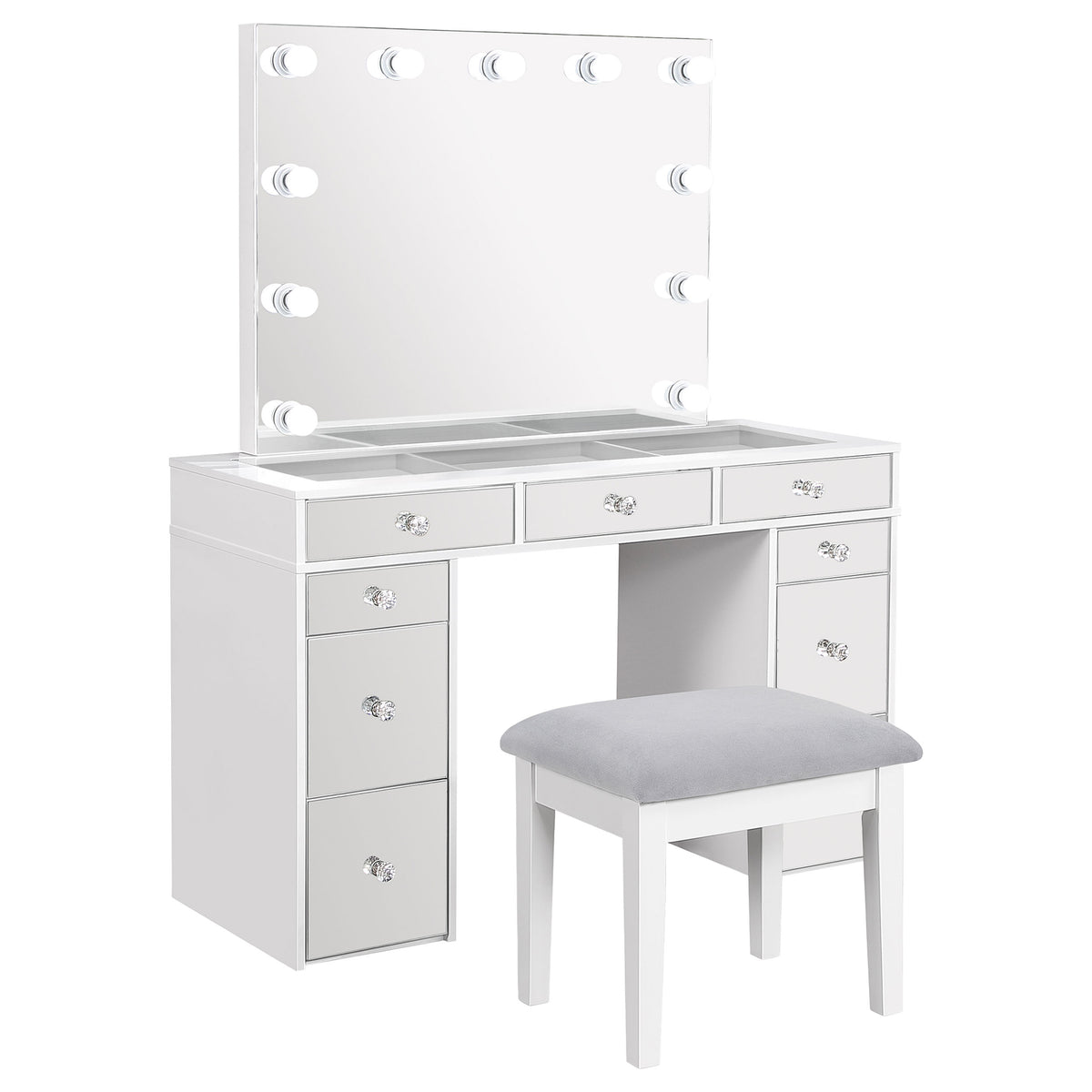 Regina Makeup Vanity Set with Lighted Mirror & Stool - 