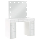 Regina Makeup Vanity Set with Lighted Mirror & Stool - 9 Mirrored Drawers in White – view 3