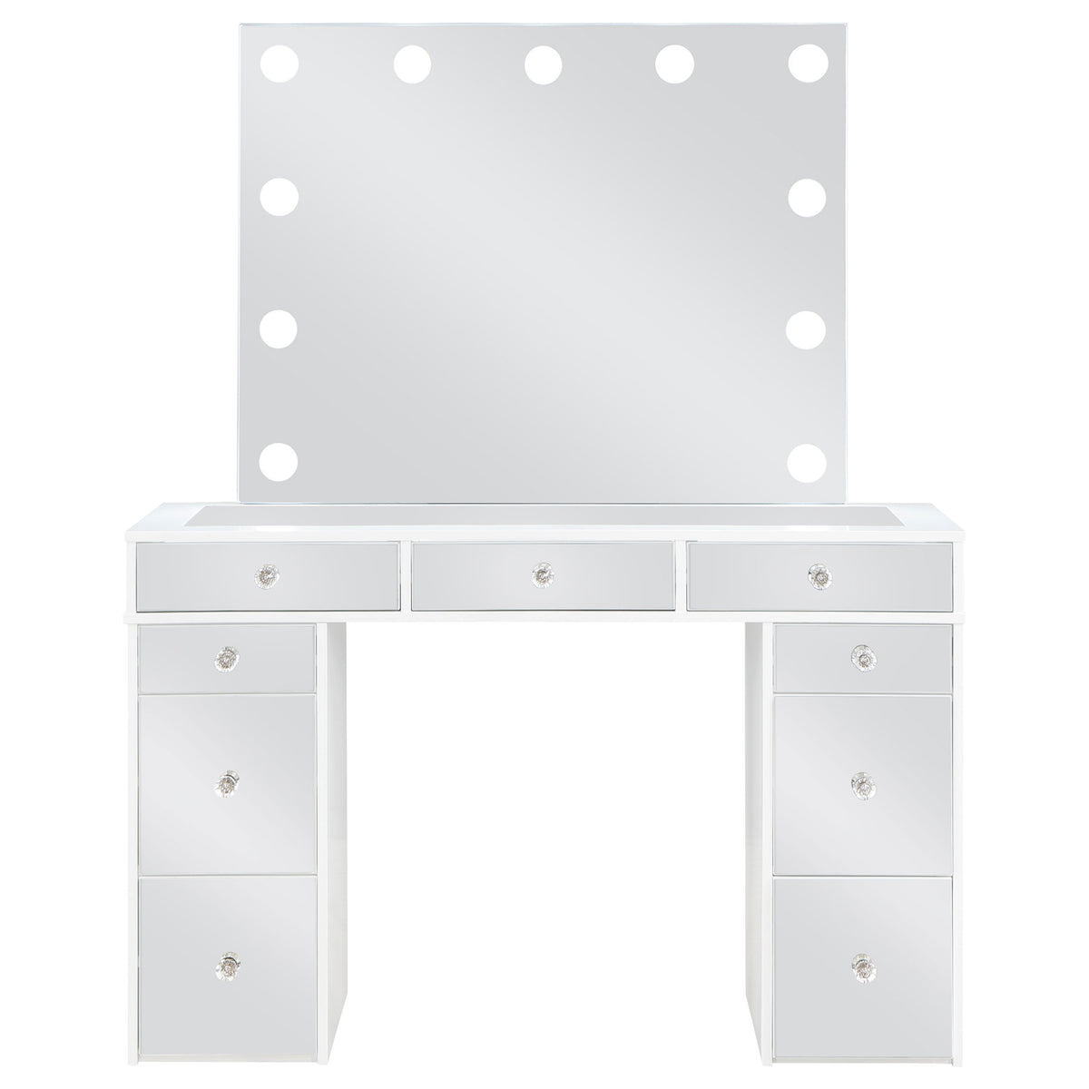 Regina Makeup Vanity Set with Lighted Mirror & Stool - 9 Mirrored Drawers in White – view 4
