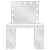 Regina Makeup Vanity Set with Lighted Mirror & Stool - 9 Mirrored Drawers in White – view 4