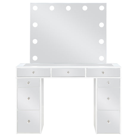 Regina Makeup Vanity Set with Lighted Mirror & Stool - 9 Mirrored Drawers in White – view 4