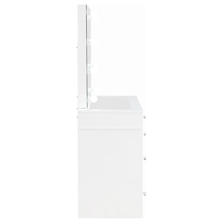 Regina Makeup Vanity Set with Lighted Mirror & Stool - 9 Mirrored Drawers in White – view 9