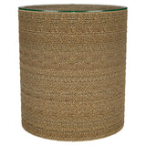 Halden Round Woven Seagrass Accent Side Table