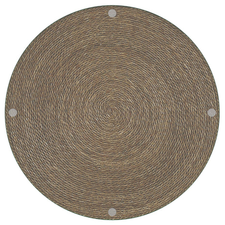 Halden Round Woven Seagrass Accent Side Table - Clear Glass Top in Light Brown, Coastal Style – view 4