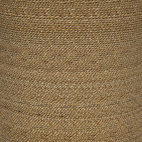Halden Round Woven Seagrass Accent Side Table - Clear Glass Top in Light Brown, Coastal Style – view 6