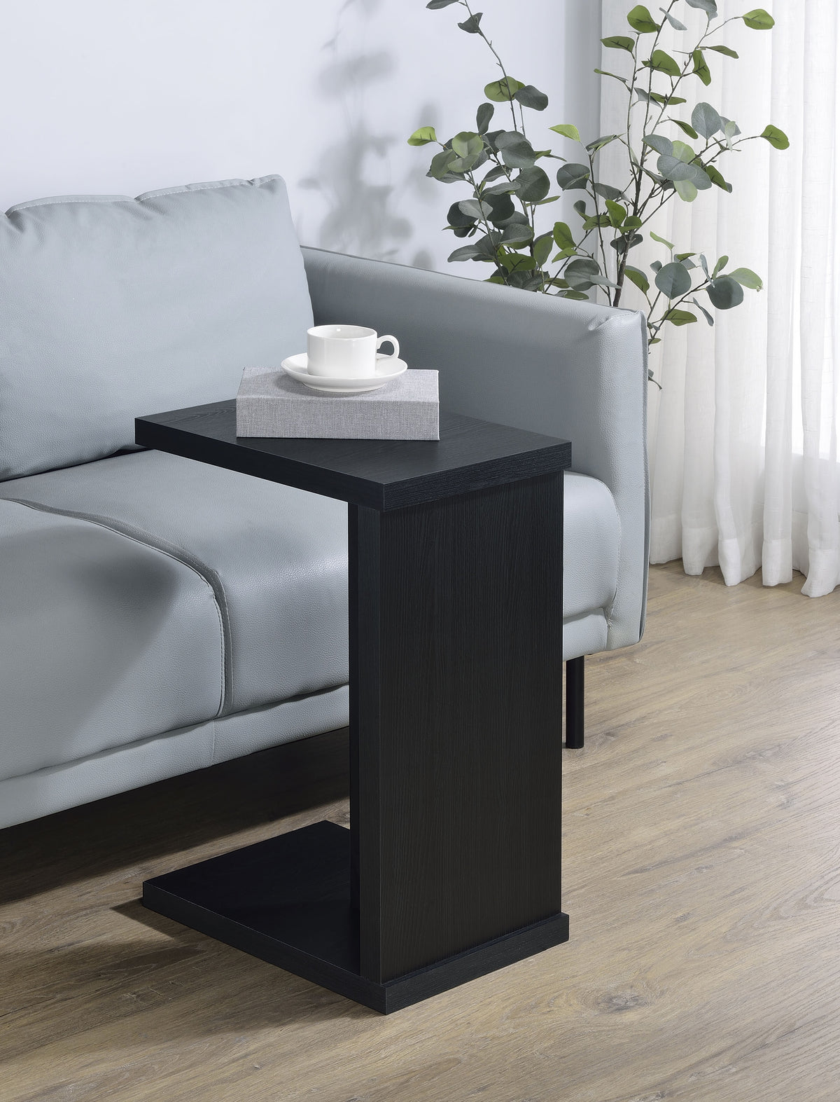 Clower C-Shaped Sofa Side Table - Compact Slide-Under Snack Table in Matte Black – view 1