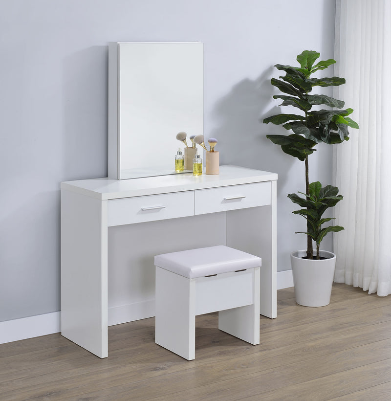 Bunbury Makeup Vanity Set with Mirror & Stool - 2-Drawer Dressing Table in White