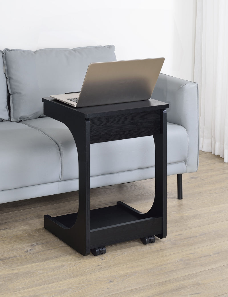 Ralston C-Shaped Lift-Top Sofa Side Table with Casters - Black with Storage Compartment