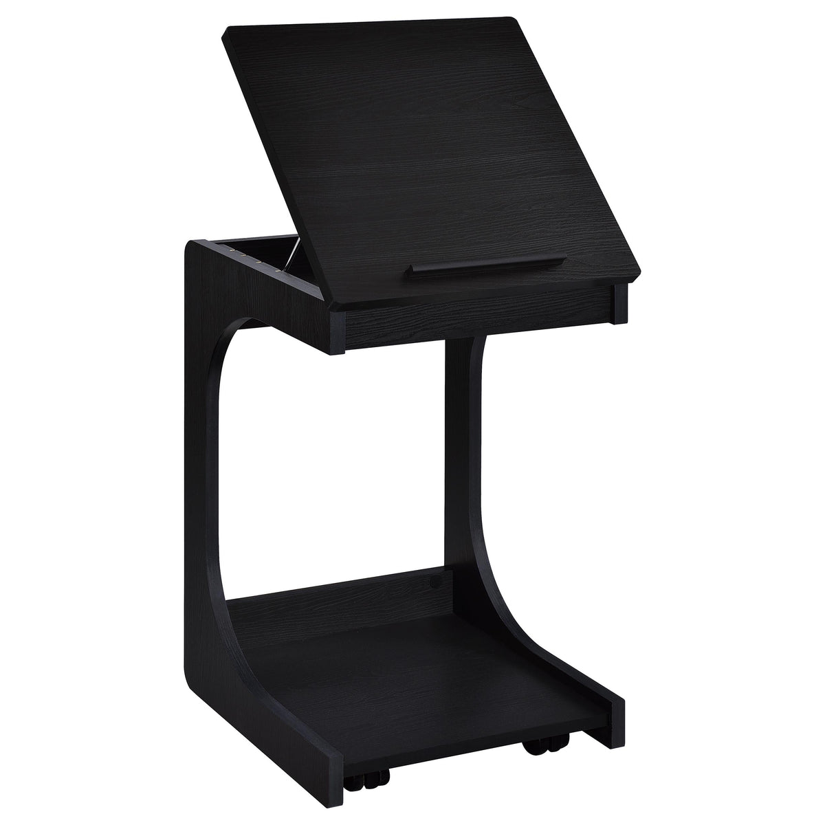 Ralston C-Shaped Lift-Top Sofa Side Table with Casters - Black with Storage Compartment – view 7