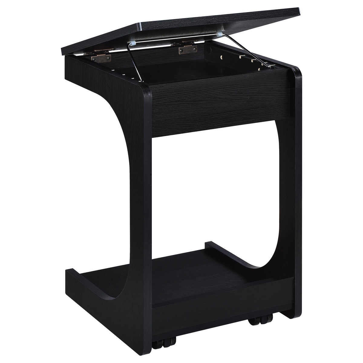 Ralston C-Shaped Lift-Top Sofa Side Table with Casters - Black with Storage Compartment – view 12