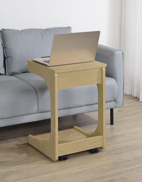 Ralston C-Shaped Lift-Top Sofa Side Table with Casters - Light Oak with Black Accents – view 1